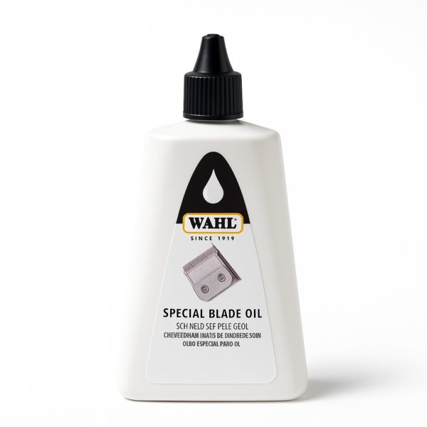 Wahl scheermes olie 200ml met zwarte dop en gebruiksinstructies